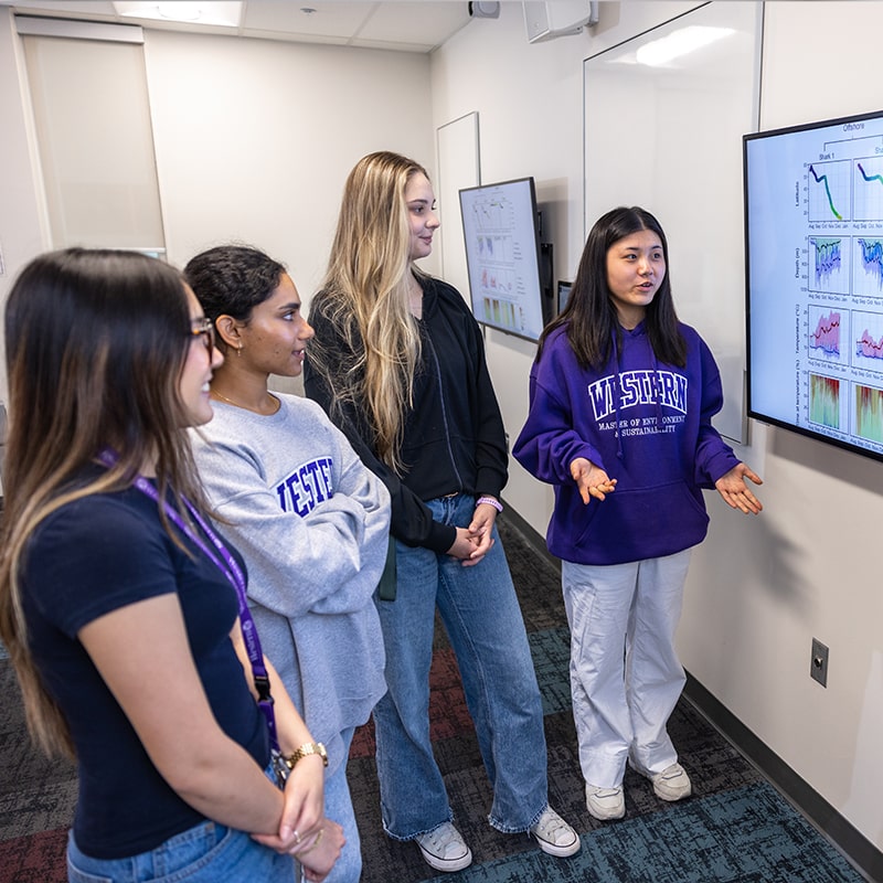 Students looking at data on a screen