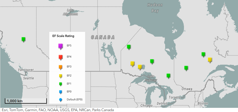 Map of new tornadoes