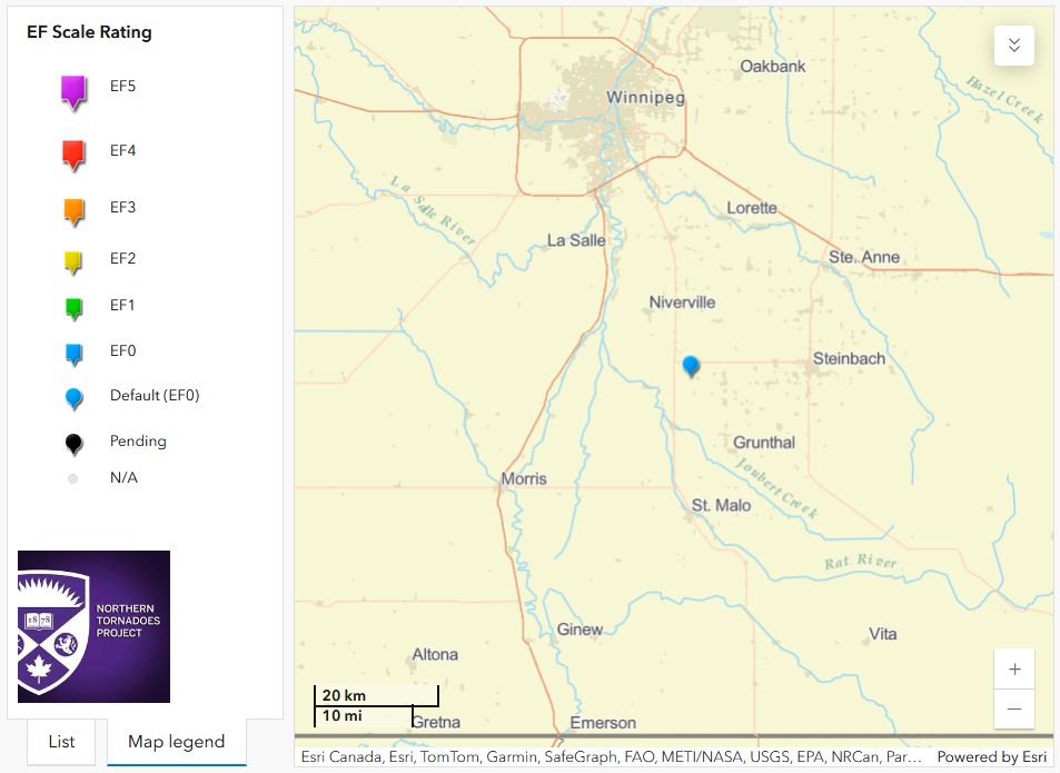Manitoba landspout map