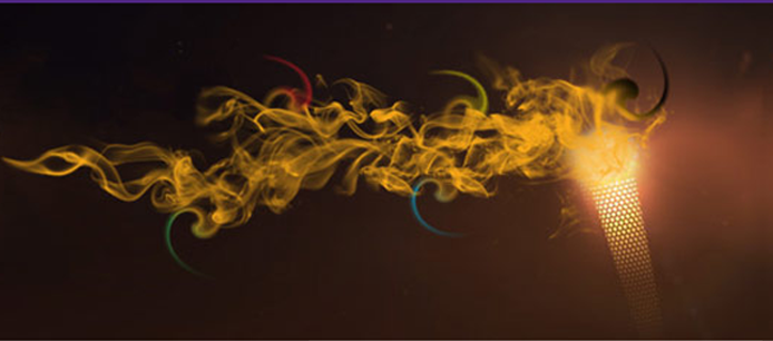 A colourful photo of a torch and flame