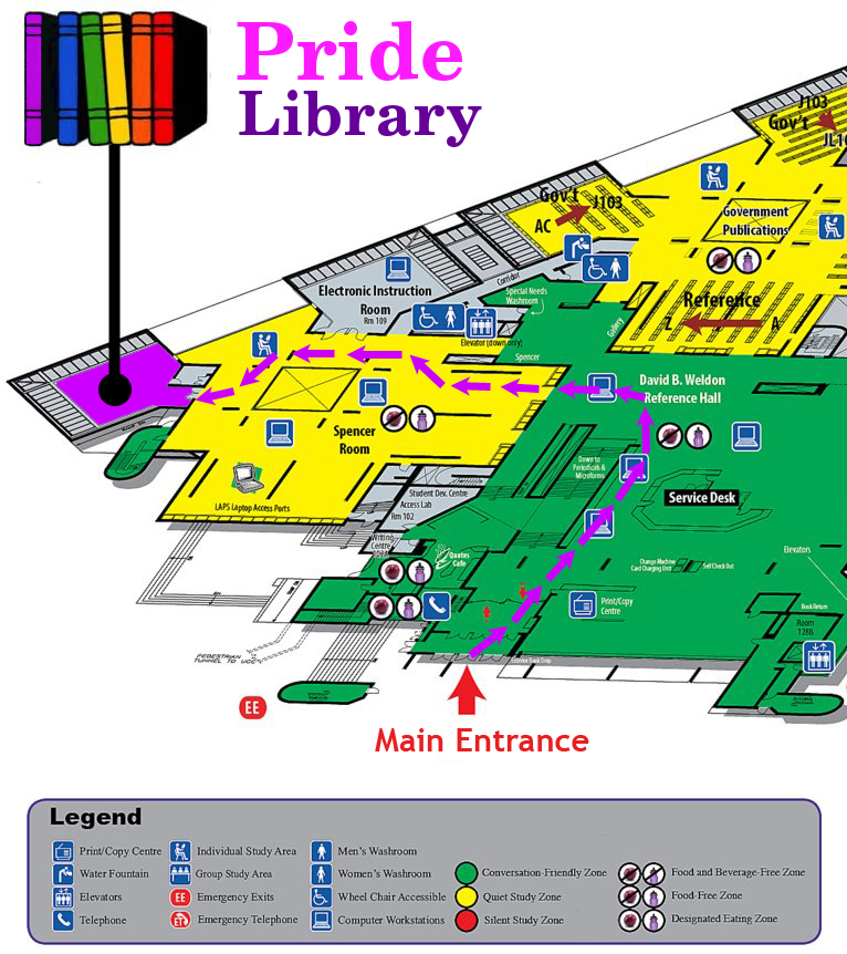 Map of Pride Library Location Within DB Weldon Library
