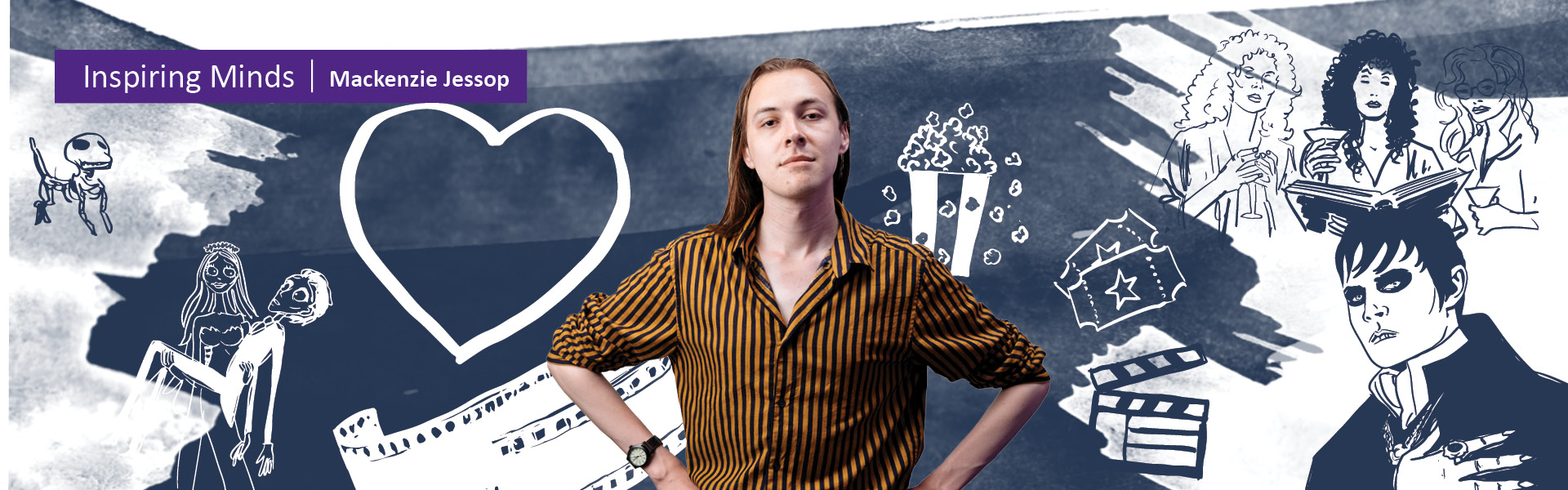 Photo of PhD Candidate Mackenzie Jessop with illustrated background