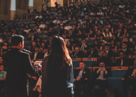 Woman receiving an award