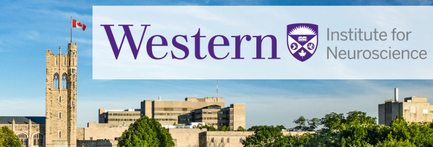 Western Institute for Neuroscience Logo over Western's Campus
