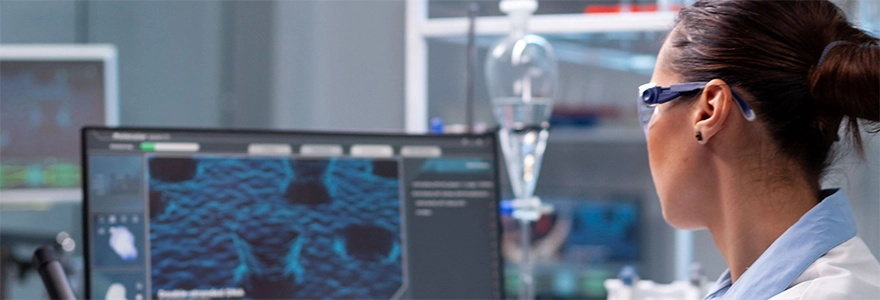 Woman analyzing imaging on screen