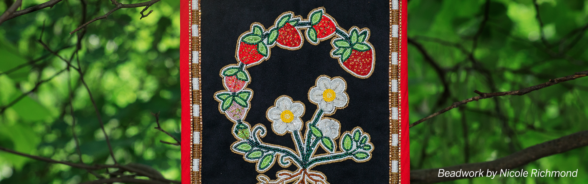 Hanging strawberry beadwork by Nicole Richmond