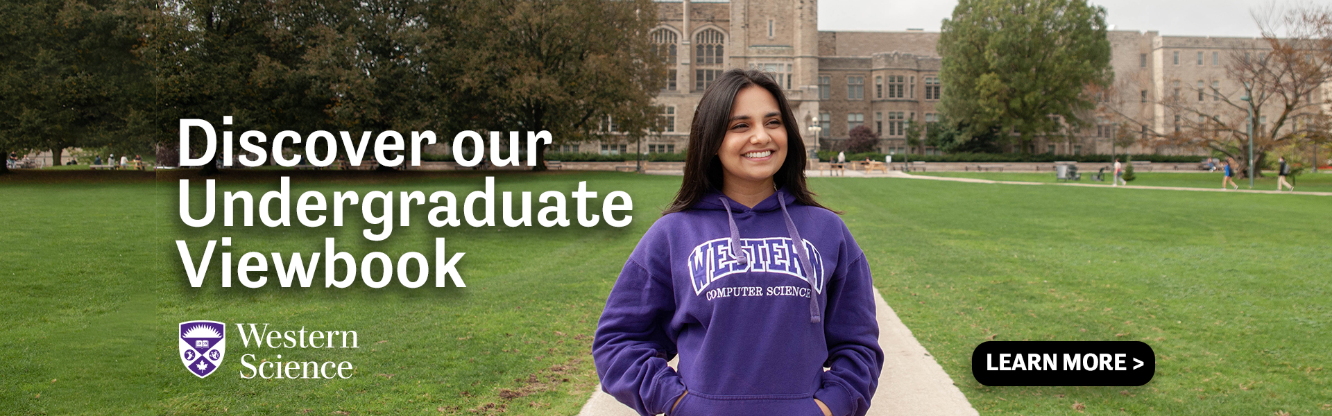 Discover our viewbook, image of student in front of University  College