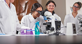 Biology students in a lab