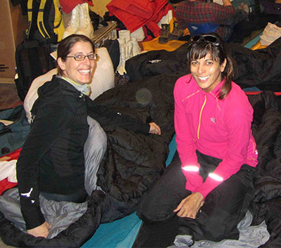 Western Earth Sciences PhD student Marianne Mader (left) and Mini Wadhwa (Director, Meteorite Studies Center, Arizona State University) testing out sleeping bags at the the Berg Field Center in Anarctica.