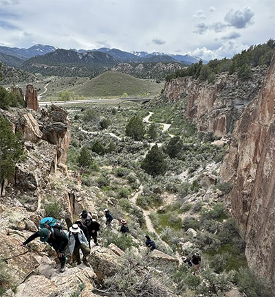 Students exploring the Joe Lott Tuff series of pyroclastic flows near Sevier Utah
