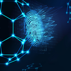 Fingerprint superimposed over buckyball representation