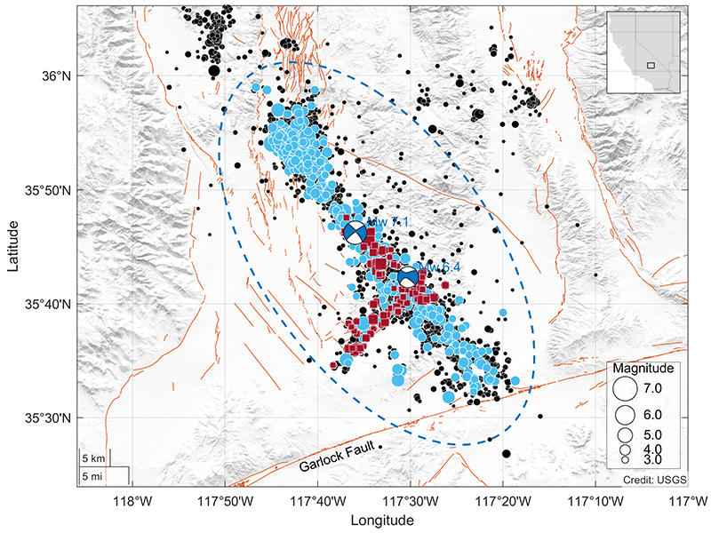 Map: Aftershock sequence in California during the 2019 Ridgecrest earthquakes