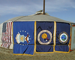 Flags on a tent in Mongolia