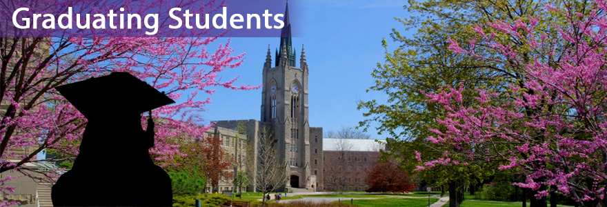 Middlesex College in Spring, outline of graduate in gown and regalia