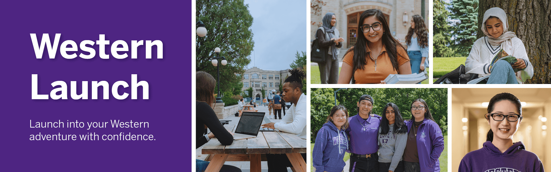 Collage of photos featuring Western students and text reading Western Launch: Launch into your Western adventure with confidence.