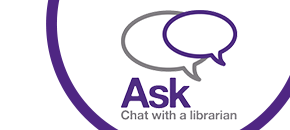 Speech bubbles with text reading Ask: Chat with a librarian
