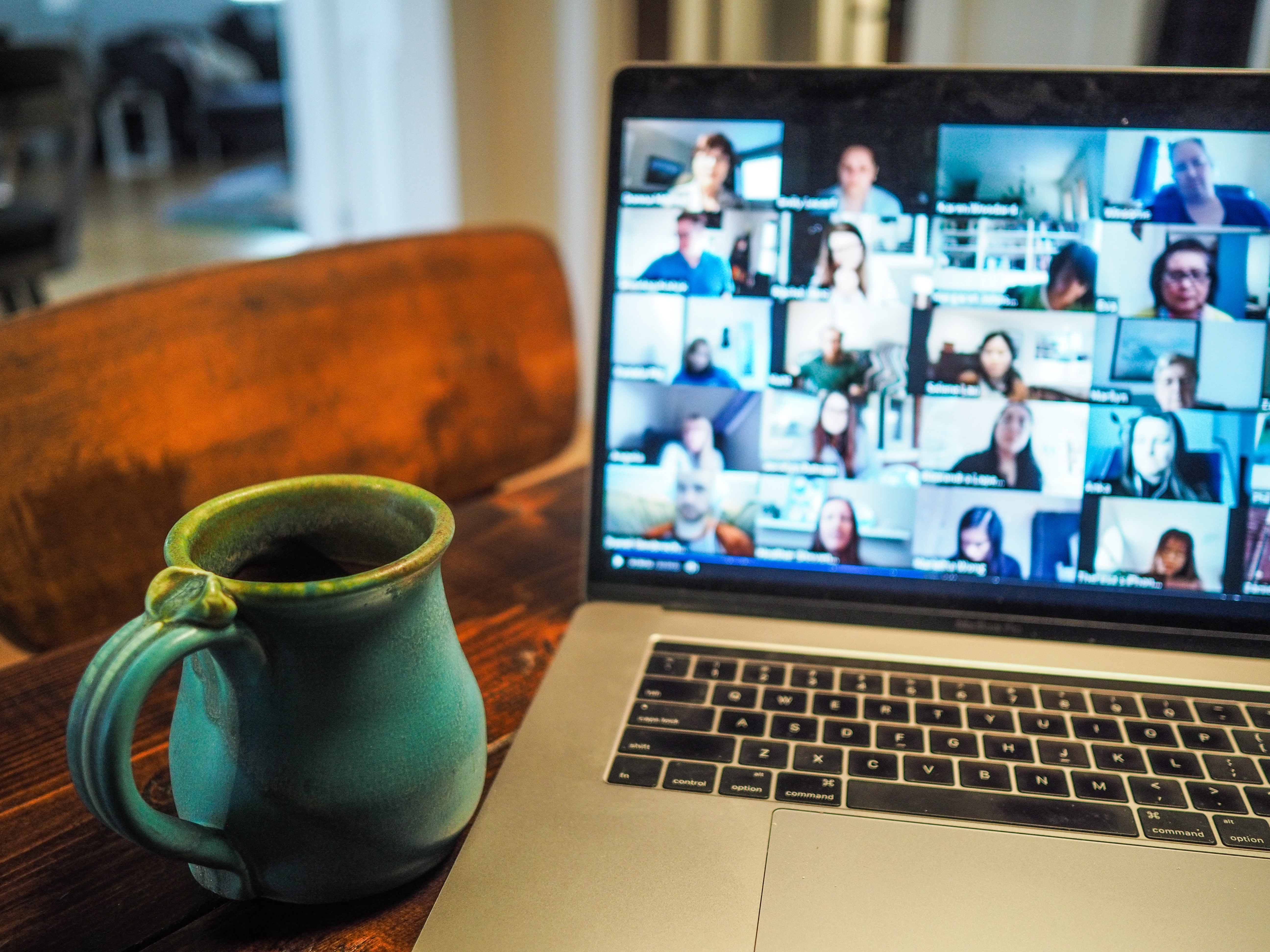 A zoom call with coffee