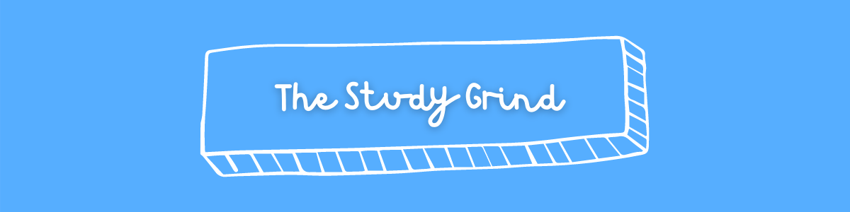 The Study Grind written in handwriting font displayed on a blue background