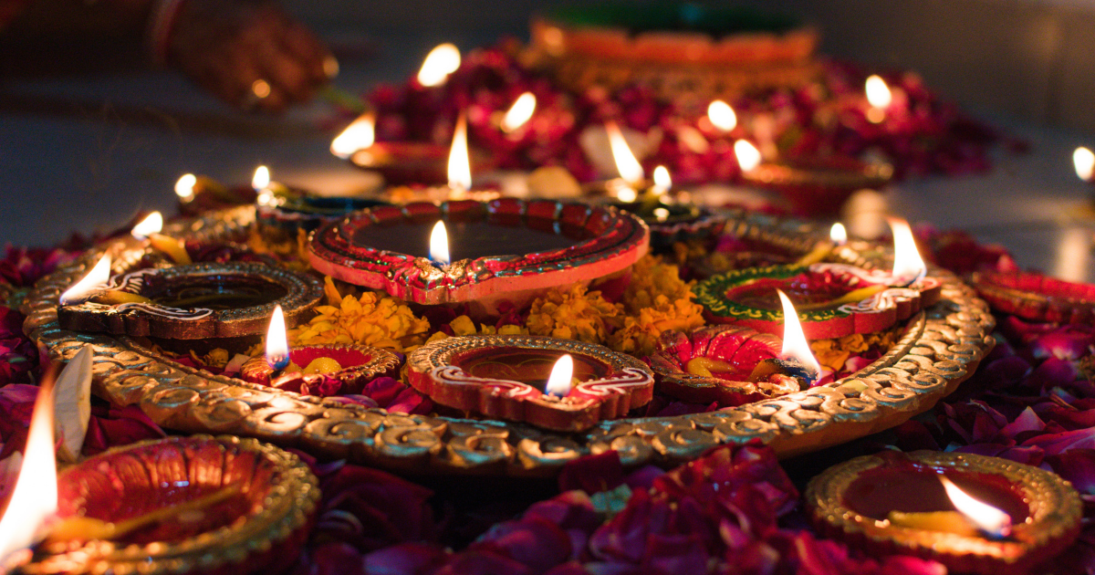 Candles lit in celebration of Diwali