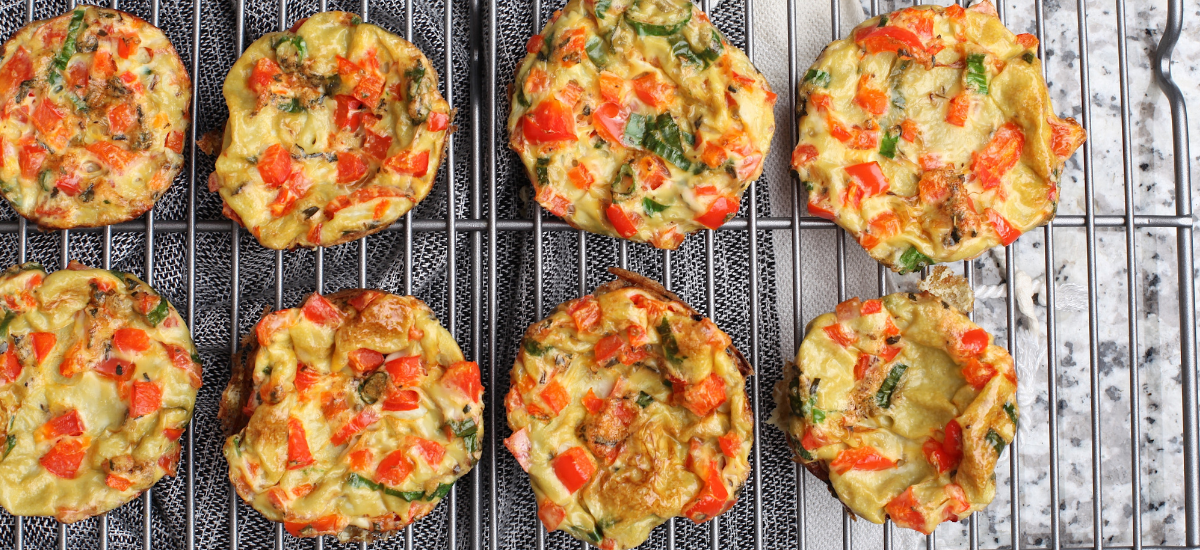 Omelette bites cooling on a cooling rack