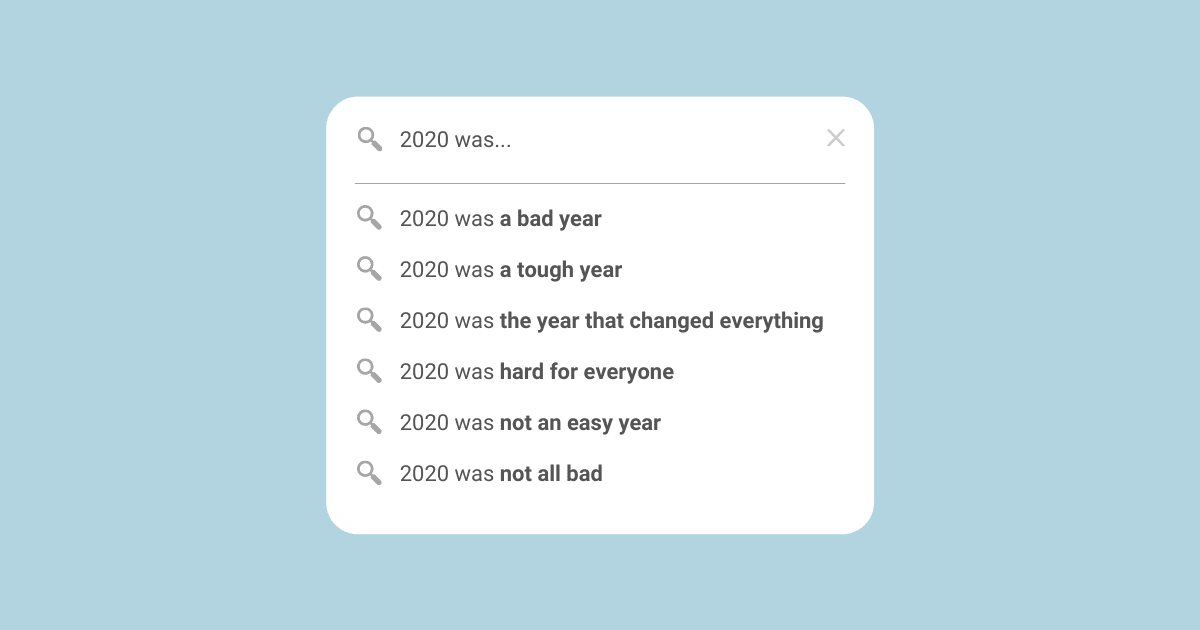 A decorative image containing a search bar for topics on 2020