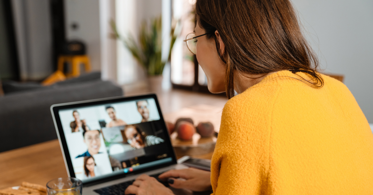 A person at a computer having a video call