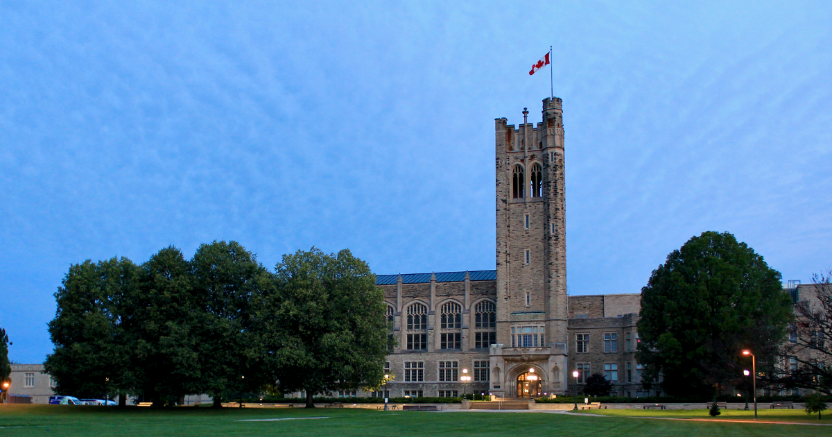 A photo of University College in the summer at sunrise