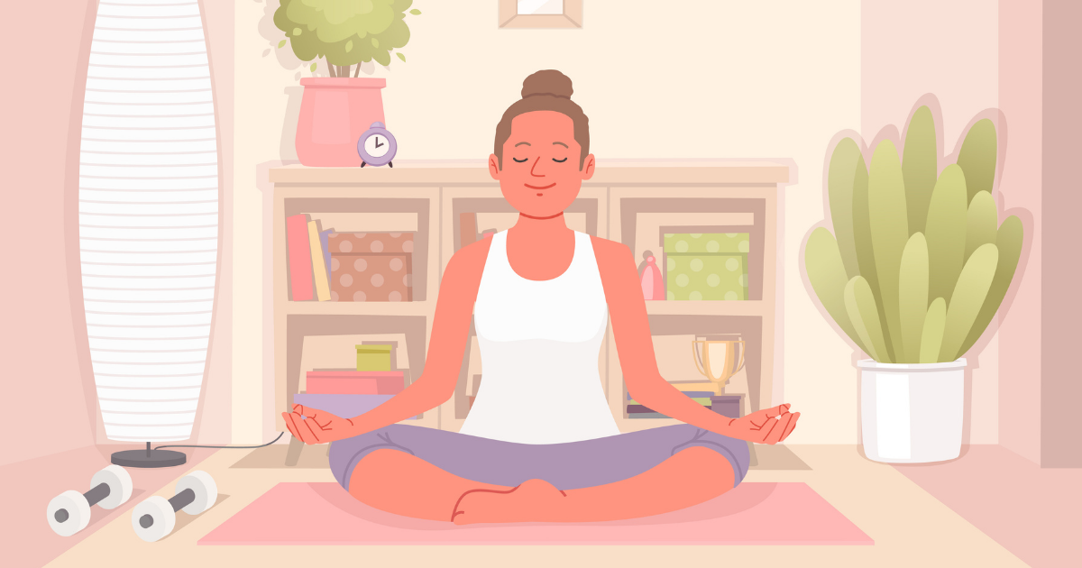 Illustration of a woman at home meditating