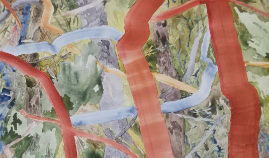 painting of tree trunks