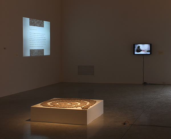 Imagine - Sculpture, video, and projection of text.