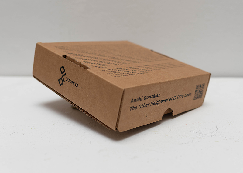 Image of a cardboard box covered with a silkscreen print of an essay