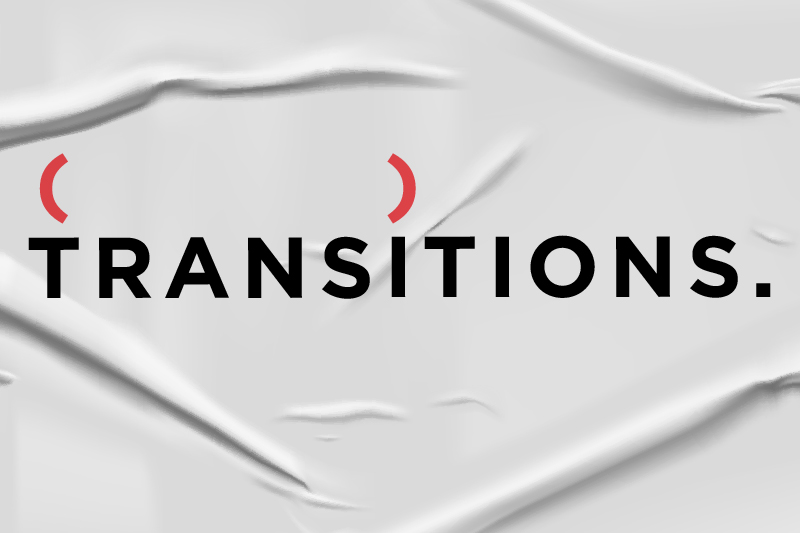 Banner image showing the exhibition title, "Transitions," against a textured white background