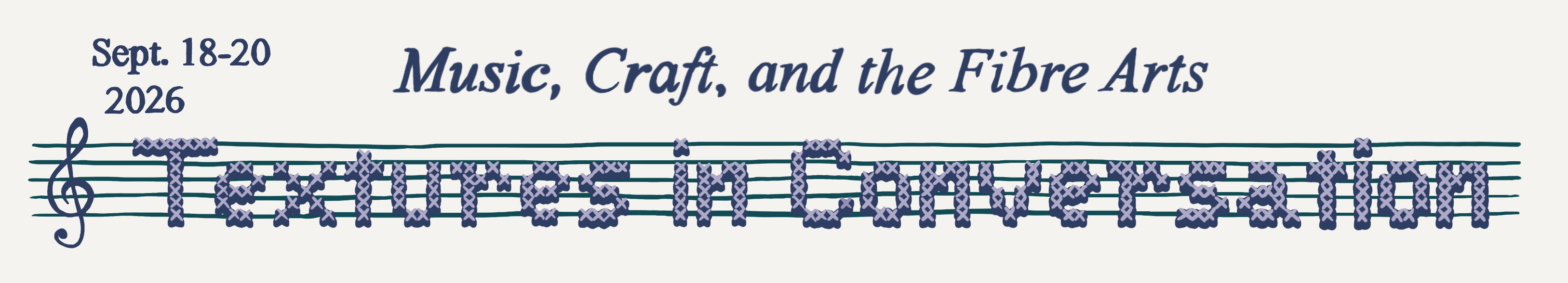 music craft and textile, in crossstich font