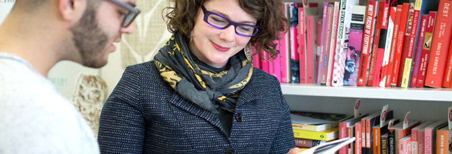 Prof. Kirsty Robertson in The BookCase Lending Library and Micro Museum